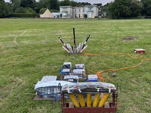 Fireworks set-up at Scorrier House, Cornwall