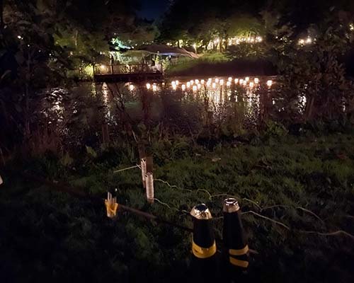 Fireworks set up behind the lake at Deer's Leap Retreat