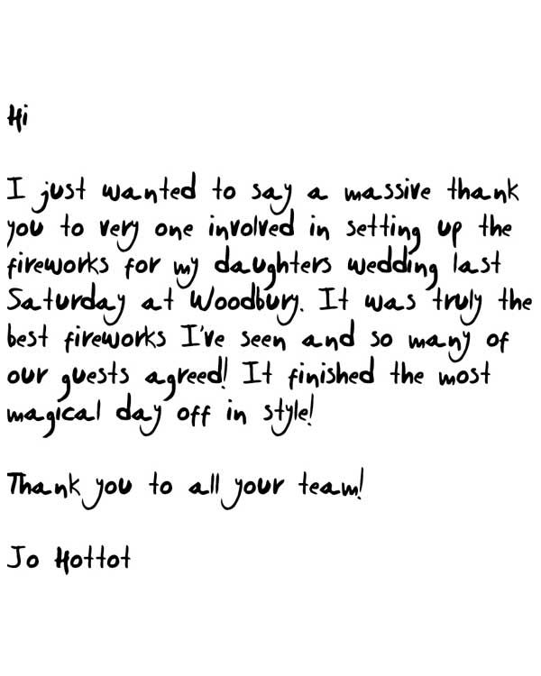 Thank-you letter for Fireworks Display 2017